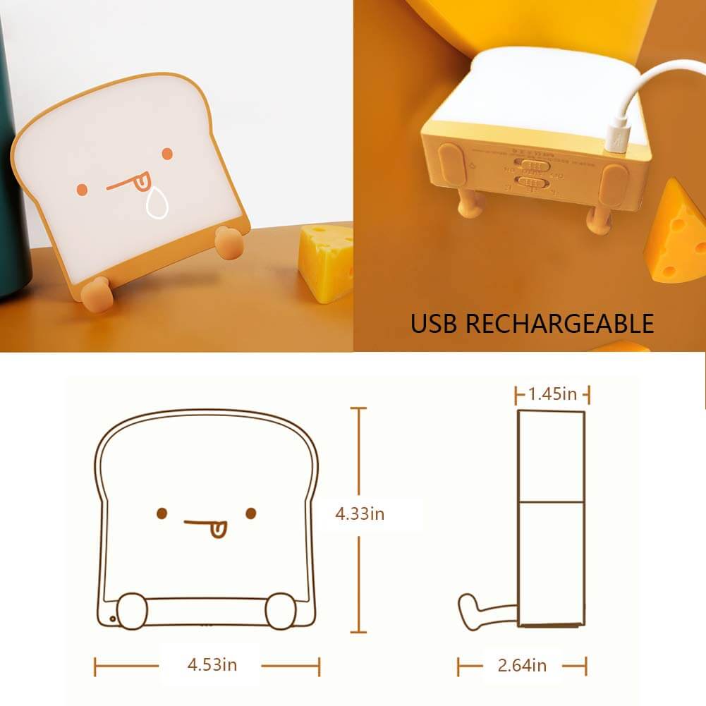 Cute Toast Bread Night Light USB Table Lamp with Timer