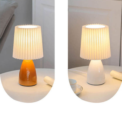 Scandinavian Retro Table Lamp with Pleated Shade and Glass Base