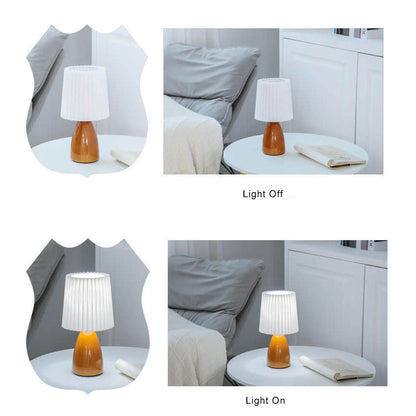 Scandinavian Retro Table Lamp with Pleated Shade and Glass Base