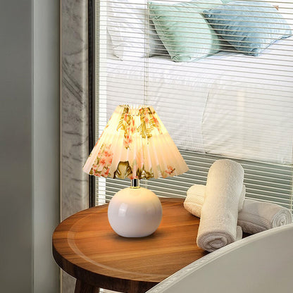 Vintage Fabric Shade Ceramic 1-Light Table Lamp Australia