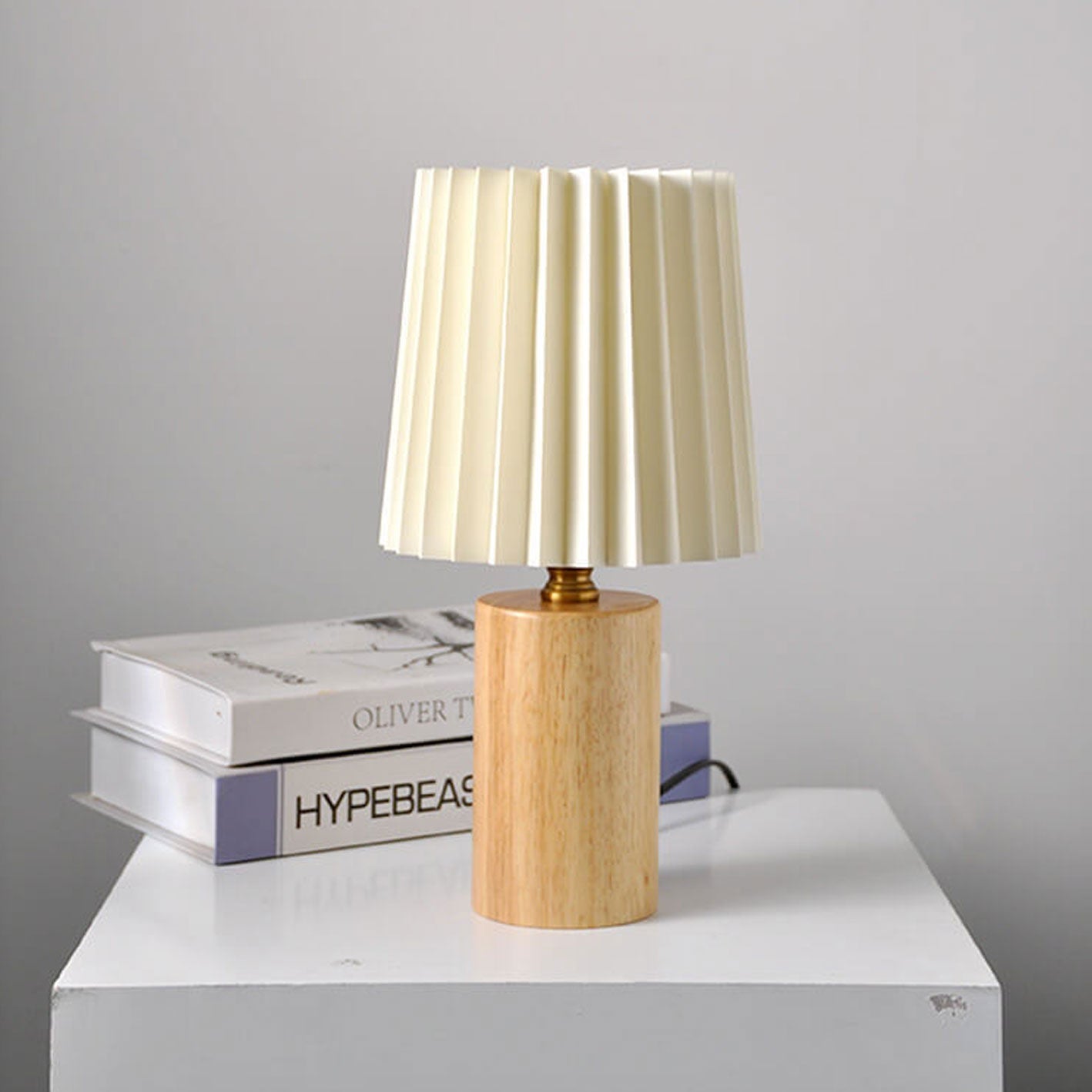 Vintage Column Table Lamp with Solid Wood Base, 1-Light