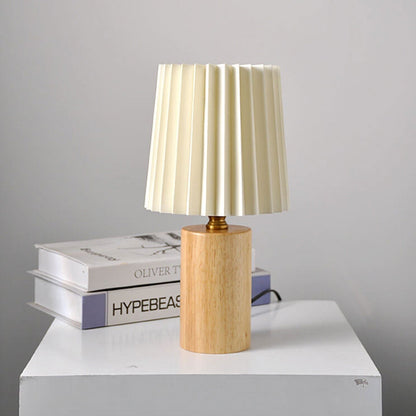 Vintage Column Table Lamp with Solid Wood Base, 1-Light