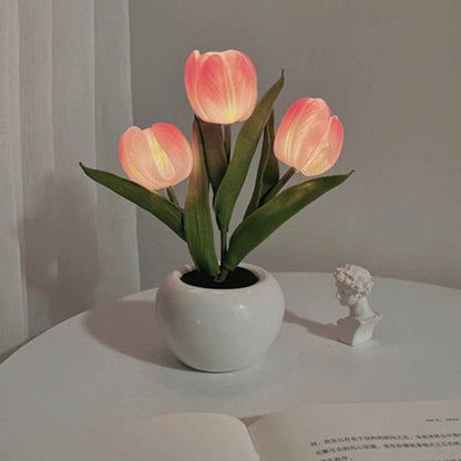 Tulip Simulation Bouquet Ceramic Pot LED Night Light Lamp