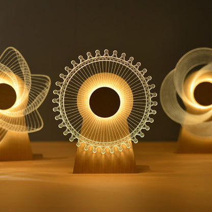 Modern Art Deco Wood Acrylic Observation Wheel USB Rechargeable LED Music Box Table Lamp for Bedroom