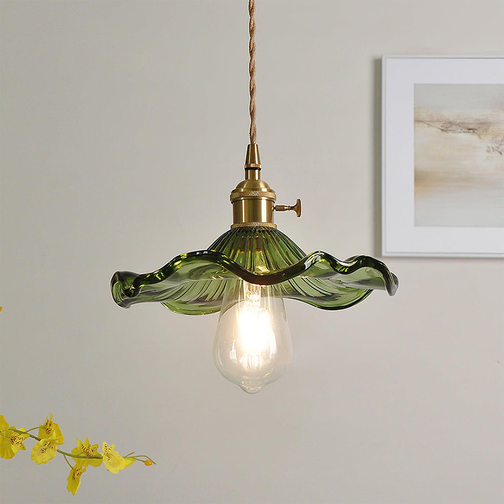 Elegant Hibiscus Glass Pendant Light – Timeless Brass and Glass Design