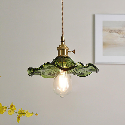 Elegant Hibiscus Glass Pendant Light – Timeless Brass and Glass Design