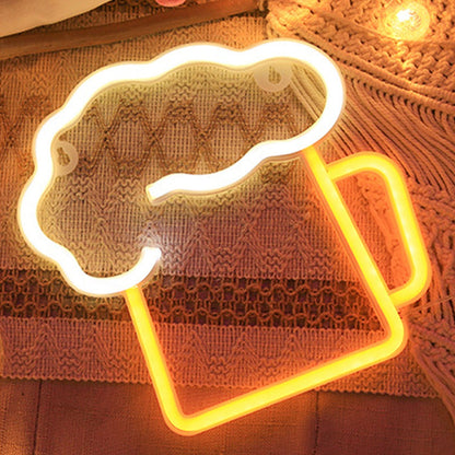 Kreative Neon Beer Mug LED Decorative Light USB Battery
