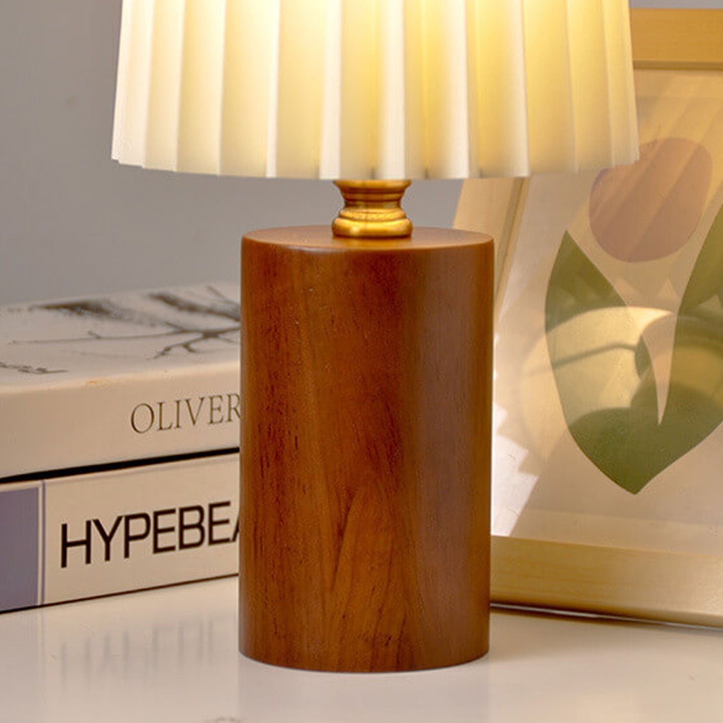 Vintage Column Table Lamp with Solid Wood Base, 1-Light