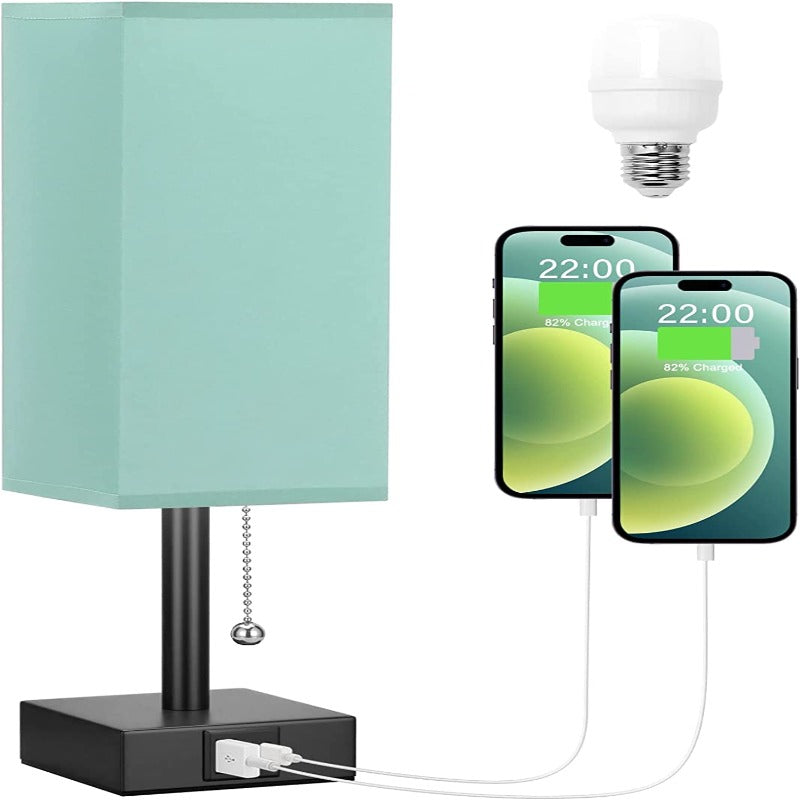 Table Lamp with 3 Brightness Levels 2700/3500/5000K USB Nightstand Lamp with LED and Pull Chain for Bedroom