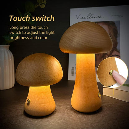 MushLight - Wooden Mushroom LED Night Light for Kids