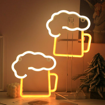 Kreative Neon Beer Mug LED Decorative Light USB Battery
