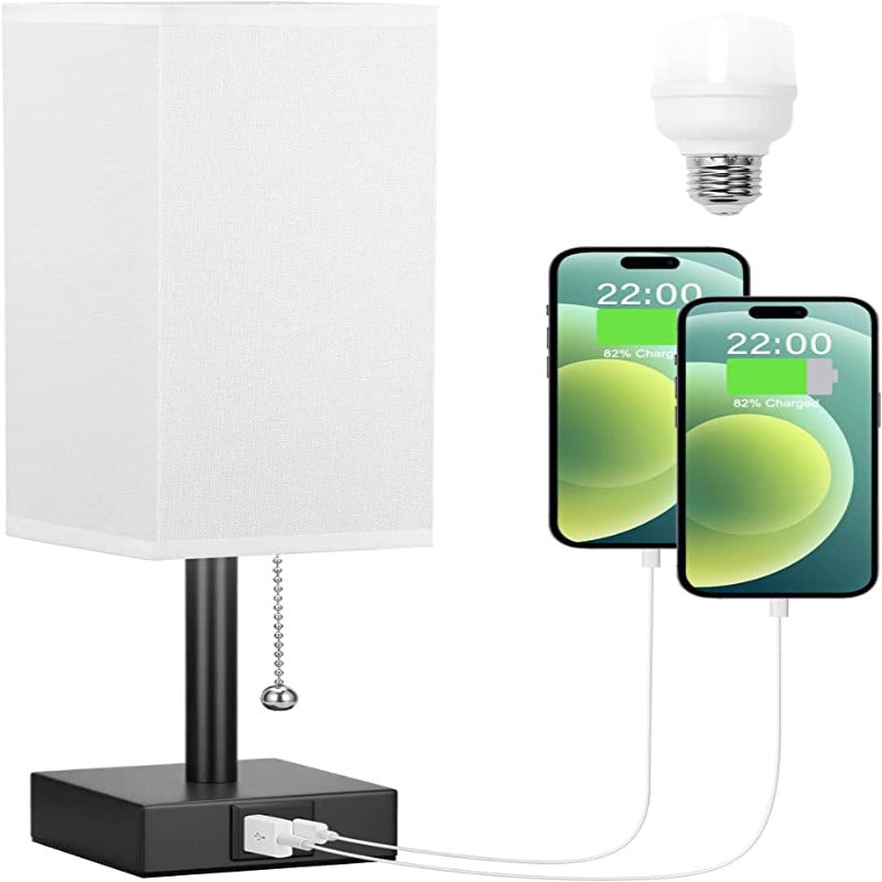 Table Lamp with 3 Brightness Levels 2700/3500/5000K USB Nightstand Lamp with LED and Pull Chain for Bedroom