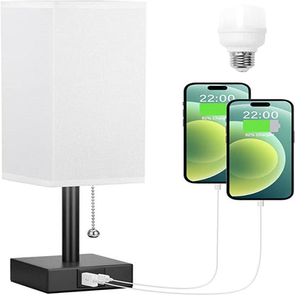 Table Lamp with 3 Brightness Levels 2700/3500/5000K USB Nightstand Lamp with LED and Pull Chain for Bedroom