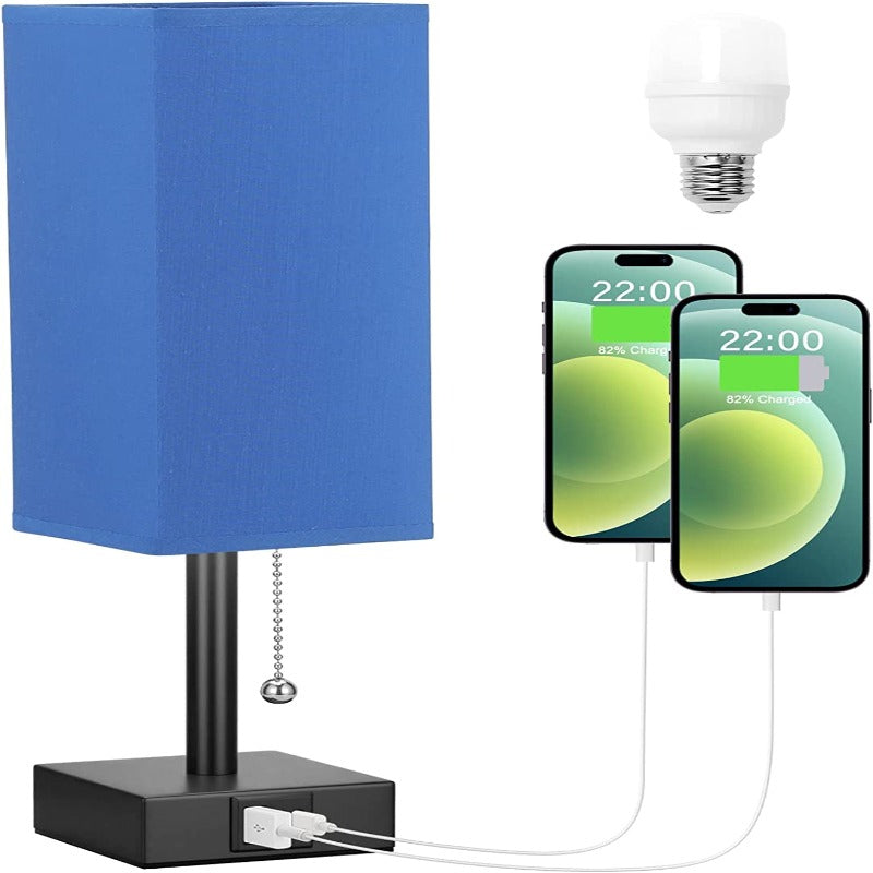 Table Lamp with 3 Brightness Levels 2700/3500/5000K USB Nightstand Lamp with LED and Pull Chain for Bedroom