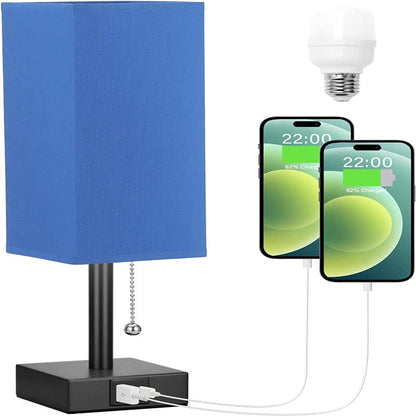 Table Lamp with 3 Brightness Levels 2700/3500/5000K USB Nightstand Lamp with LED and Pull Chain for Bedroom