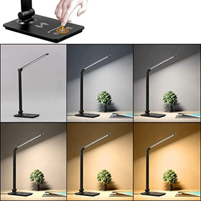 LED Desk Lamp with Wireless Charging, Touch Control, 5 Color Modes, Full Dimming, Eye-Friendly Study Light, Adjustable Arm, 30/60 Min Auto Timer