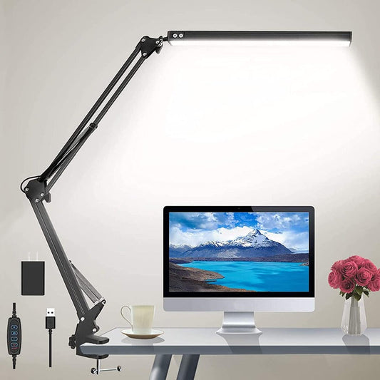 LED Desk Lamp, Adjustable Eye-Caring Clamp Light with 3 Color Modes, 10 Brightness Levels, Memory Function, Home Desk Lamp