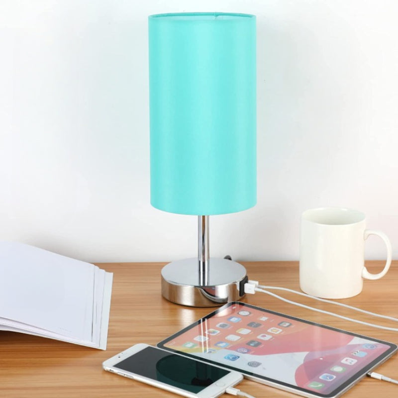 Decorative USB Table Lamp - Touch-Control Dimmable Desk Lamp with Wood Base and Linen Shade for Bedroom, Living Room, Home Office