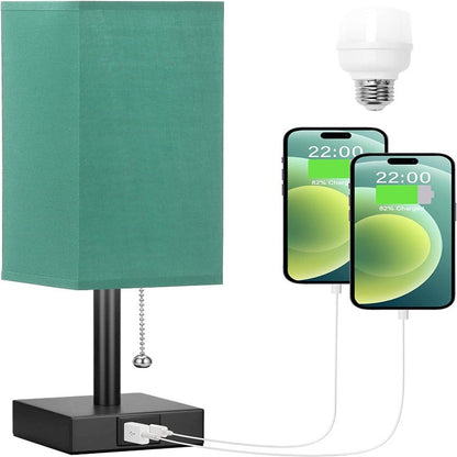 Table Lamp with 3 Brightness Levels 2700/3500/5000K USB Nightstand Lamp with LED and Pull Chain for Bedroom