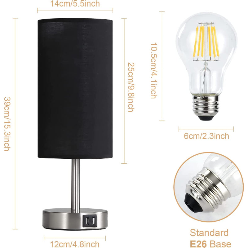 Decorative USB Table Lamp - Touch-Control Dimmable Desk Lamp with Wood Base and Linen Shade for Bedroom, Living Room, Home Office