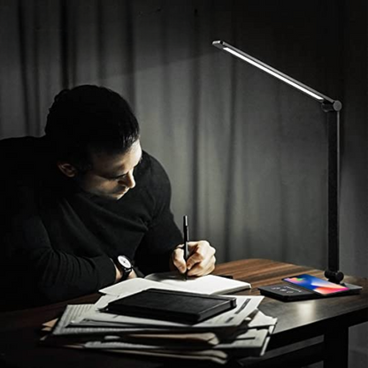 LED Desk Lamp with Wireless Charging, Touch Control, 5 Color Modes, Full Dimming, Eye-Friendly Study Light, Adjustable Arm, 30/60 Min Auto Timer