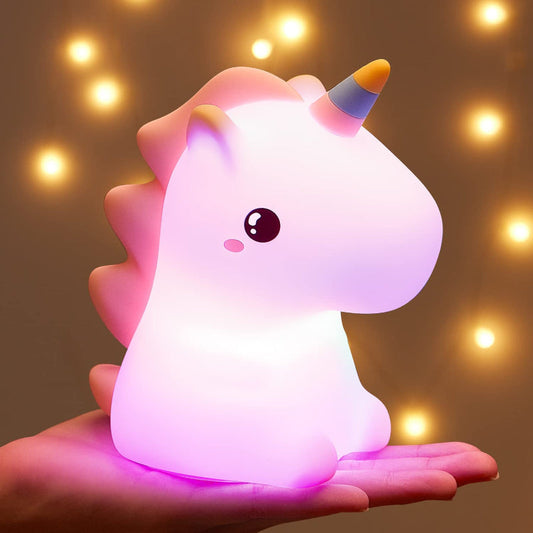Kids Unicorn Night Light, 16 Colors Silicone Lamp, 10 White Noise Sound Machine, Remote Control + Timer Rechargeable Night Light for Bedroom