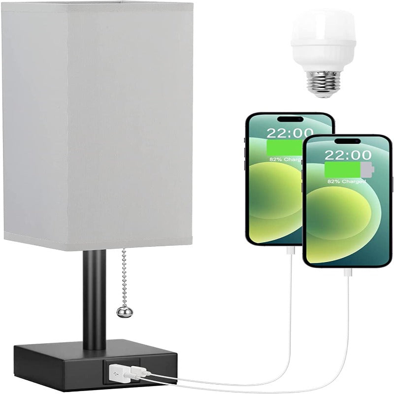 Table Lamp with 3 Brightness Levels 2700/3500/5000K USB Nightstand Lamp with LED and Pull Chain for Bedroom