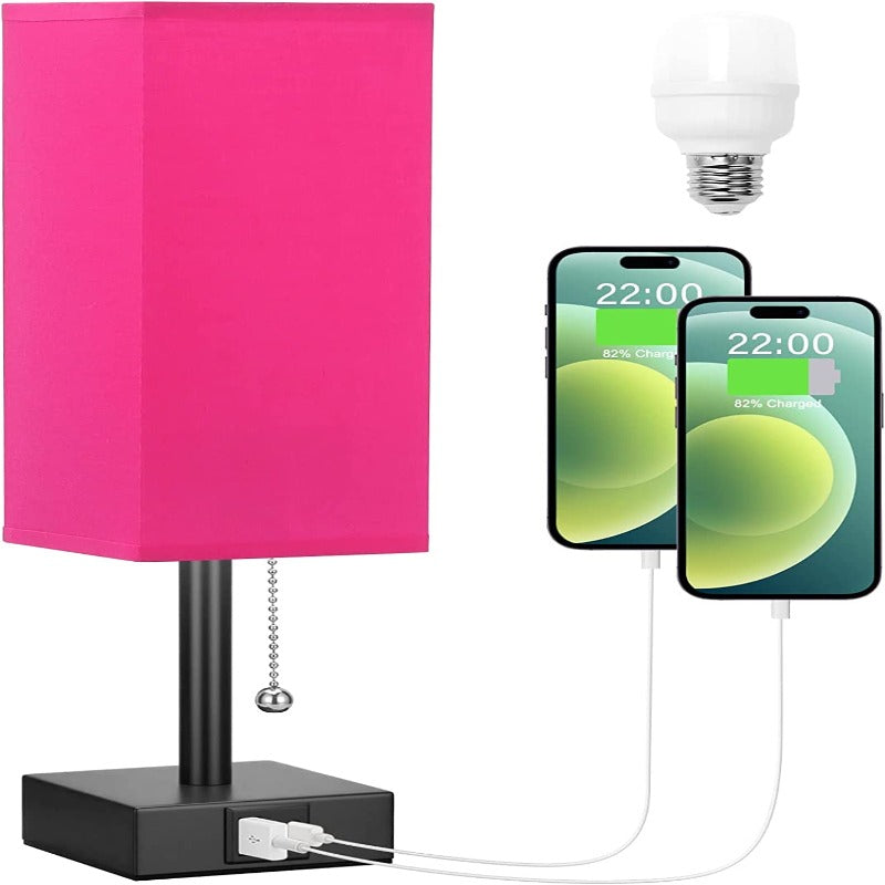 Table Lamp with 3 Brightness Levels 2700/3500/5000K USB Nightstand Lamp with LED and Pull Chain for Bedroom