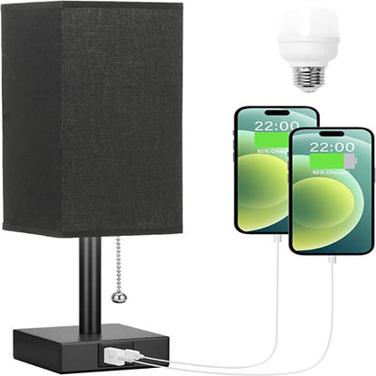 Table Lamp with 3 Brightness Levels 2700/3500/5000K USB Nightstand Lamp with LED and Pull Chain for Bedroom