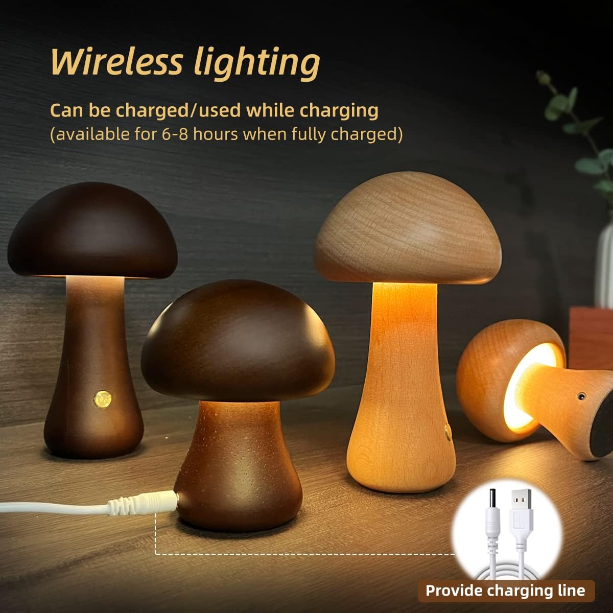 MushLight - Wooden Mushroom LED Night Light for Kids