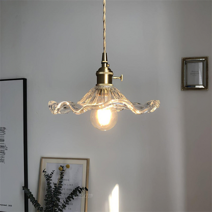 Elegant Hibiscus Glass Pendant Light – Timeless Brass and Glass Design