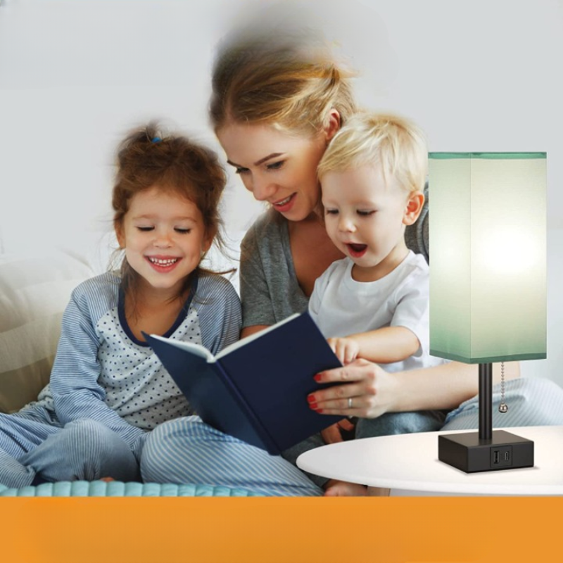 Table Lamp with 3 Brightness Levels 2700/3500/5000K USB Nightstand Lamp with LED and Pull Chain for Bedroom