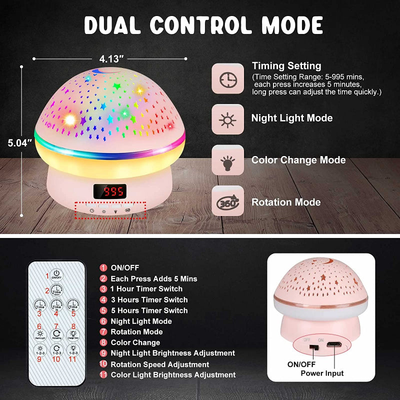 Kids LED Star Projector Night Light with Remote, Gifts for 3-10 Year Old Girls, Pink Room Decoration, Timer Function