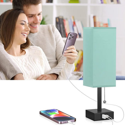 Table Lamp with 3 Brightness Levels 2700/3500/5000K USB Nightstand Lamp with LED and Pull Chain for Bedroom