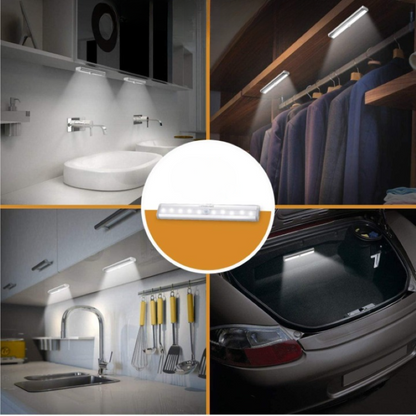 Motion Sensor LED Lights, 10 Battery-Powered LED Night Lights, Magnetic Strip for Under Cabinet, Wardrobe, Hallway, 3-Pack