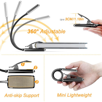 9 LED USB Rechargeable Reading Light for Bed - Eye-Friendly, Dimmable Clip-On Lamp