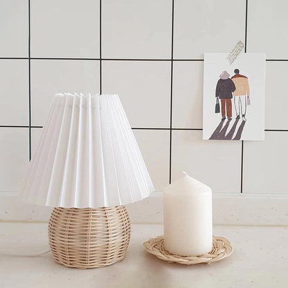 Ball Bamboo Rattan Table Lamp Modernist White Shade 1 Bulb