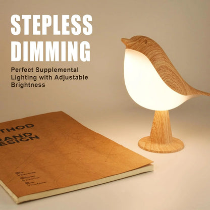 Touch-Control Wooden Bird Night Light - Rechargeable LED Lamp