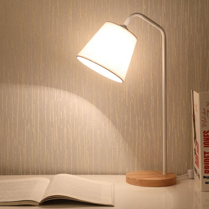 Nordic Minimalist Cone Linen Shade Wooden Base Table Lamp