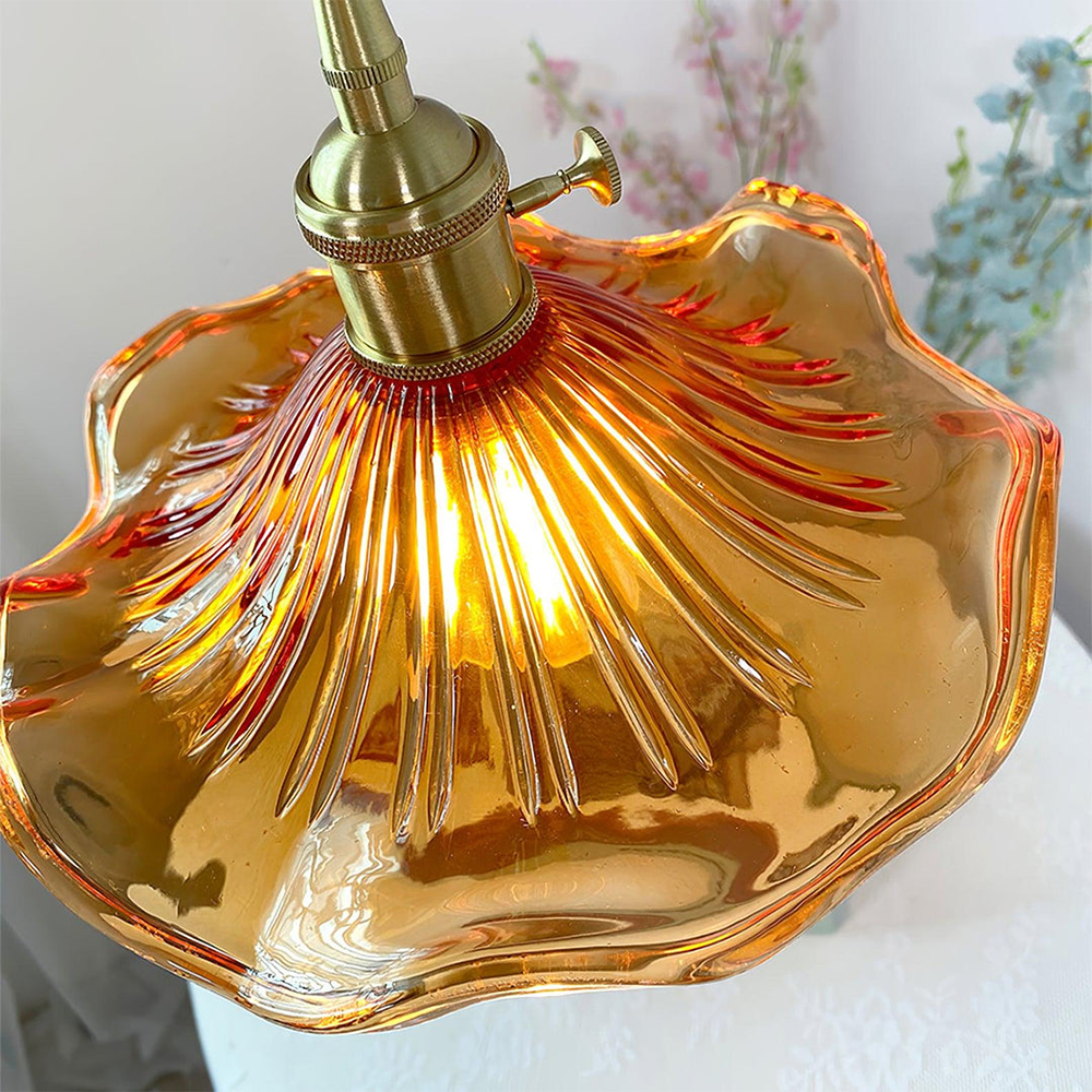 Elegant Hibiscus Glass Pendant Light – Timeless Brass and Glass Design