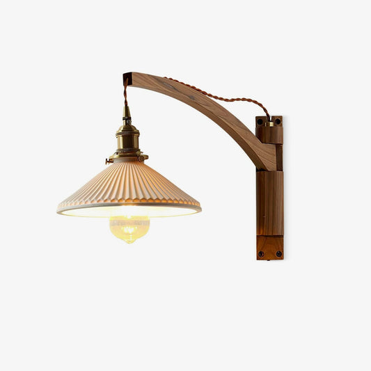 Swing Arm Walnut Wall Light with Adjustable Arm and Shade