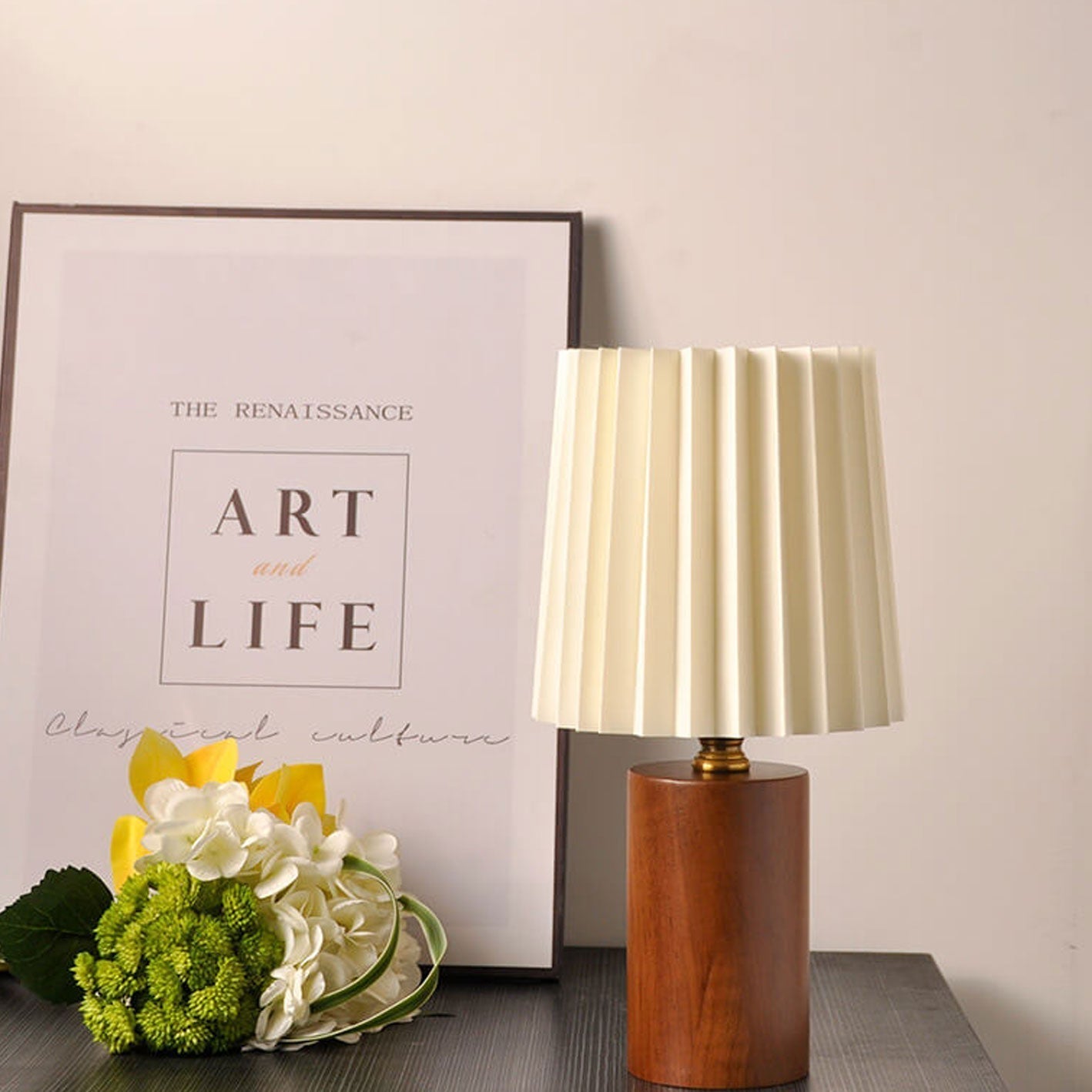 Vintage Column Table Lamp with Solid Wood Base, 1-Light
