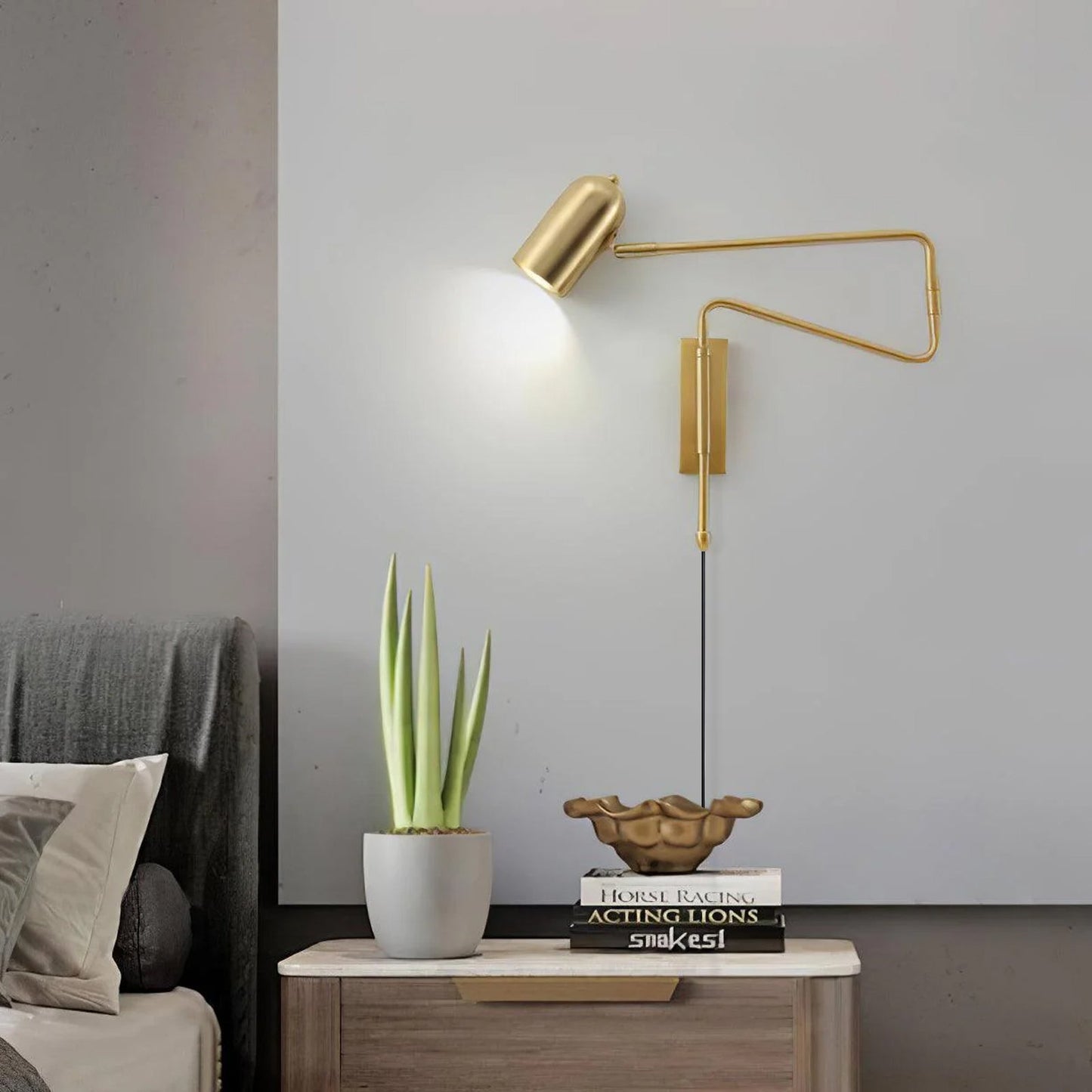Adjustable Arm Plug In Wall Lamp with Rotatable Shade