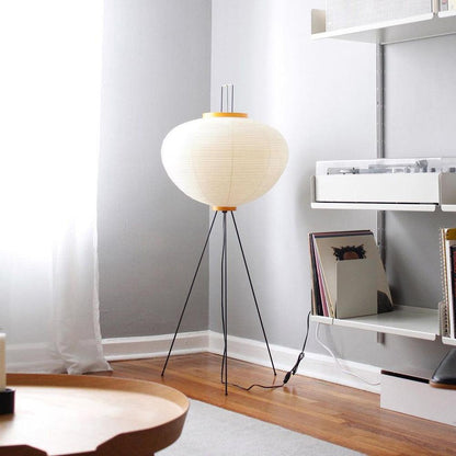 Rice Paper Floor Lamp - Indoor LED Lantern Design, Black