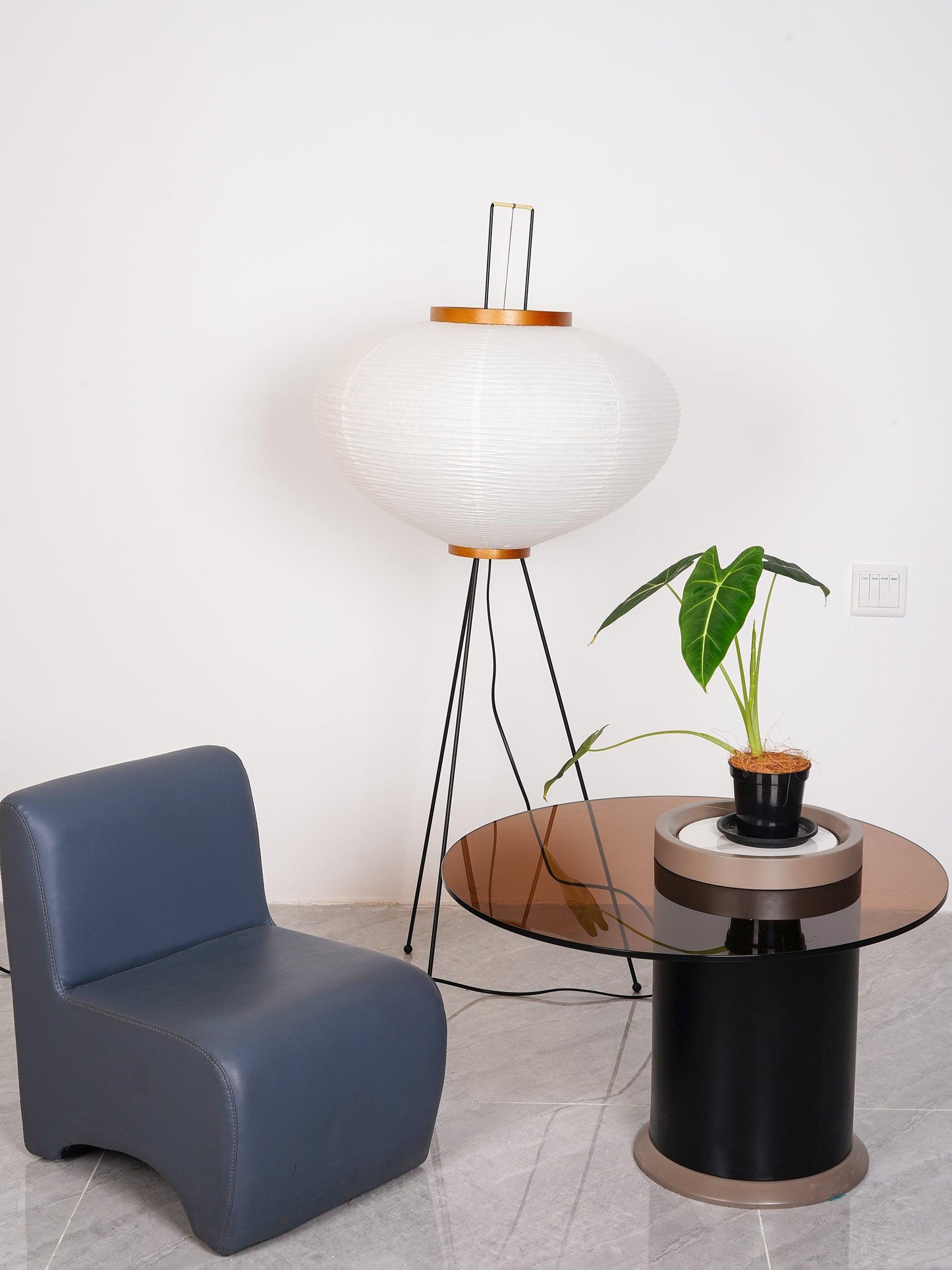 Rice Paper Floor Lamp - Indoor LED Lantern Design, Black
