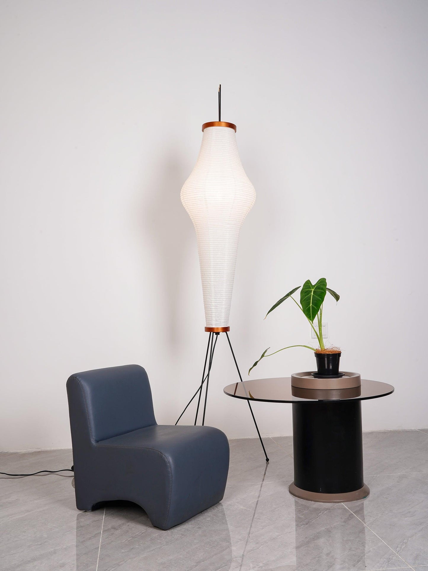 Rice Paper Floor Lamp - Indoor LED Lantern Design, Black