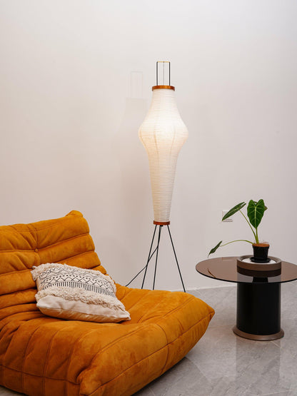 Rice Paper Floor Lamp - Indoor LED Lantern Design, Black