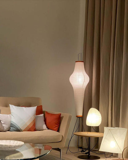 Rice Paper Floor Lamp - Indoor LED Lantern Design, Black