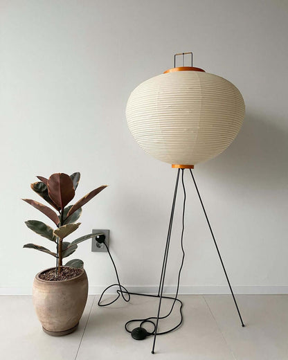 Rice Paper Floor Lamp - Indoor LED Lantern Design, Black