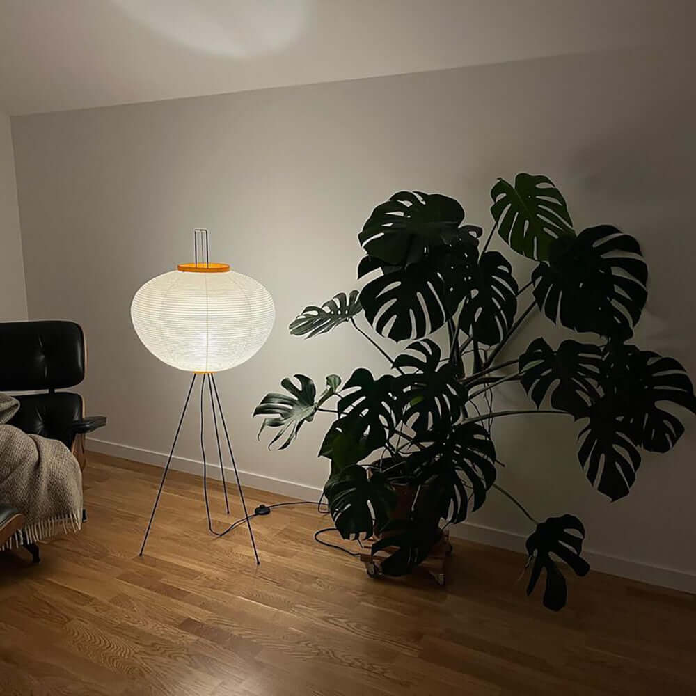 Rice Paper Floor Lamp - Indoor LED Lantern Design, Black